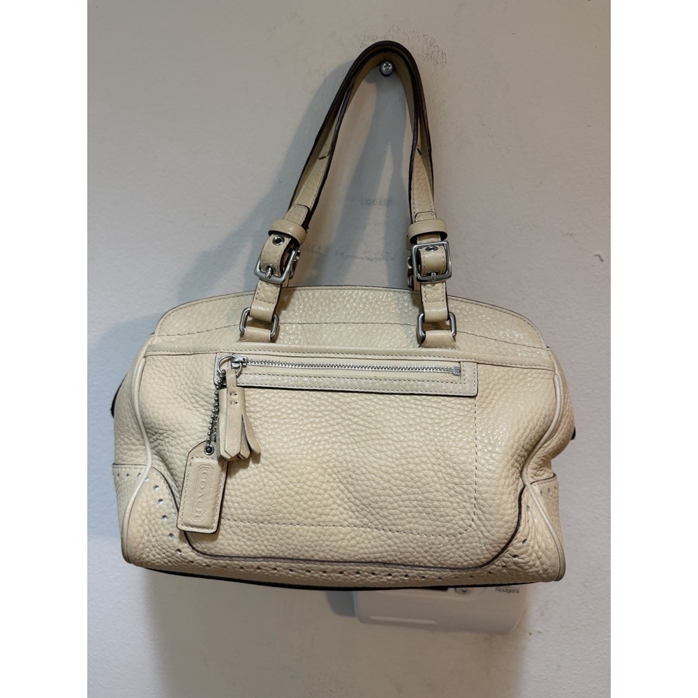 Authentic COACH Hampton Sand Beige Pebbled Leather Tassel Satchel Handbag 5031